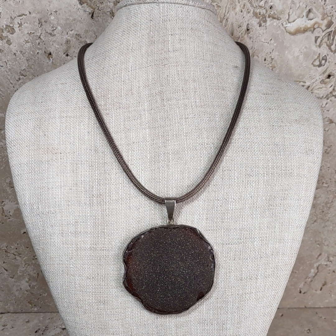 Artisan Crafted Glass Pendant/925 Setting/Copper Mesh Necklace